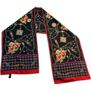 Liz Sinclair Italian Floral Chain Print Scarf Red‎ Black